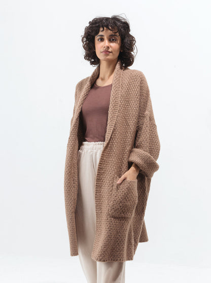 Beechtree - Dark Beige  Lapel Textured Knit Shrug