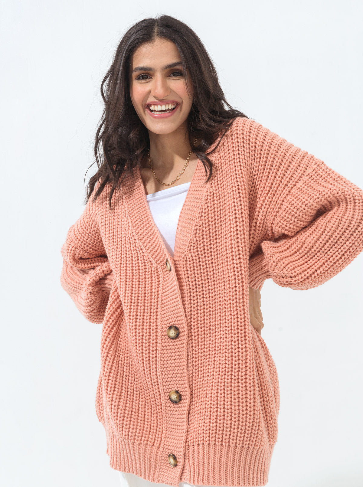 Beechtree - Blush Pink Oversized V-Neck Cardigan