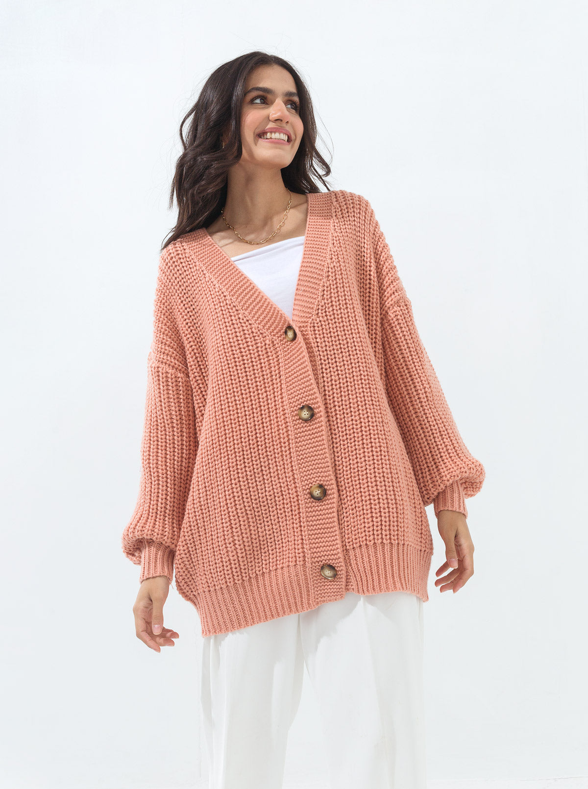 Beechtree - Blush Pink Oversized V-Neck Cardigan