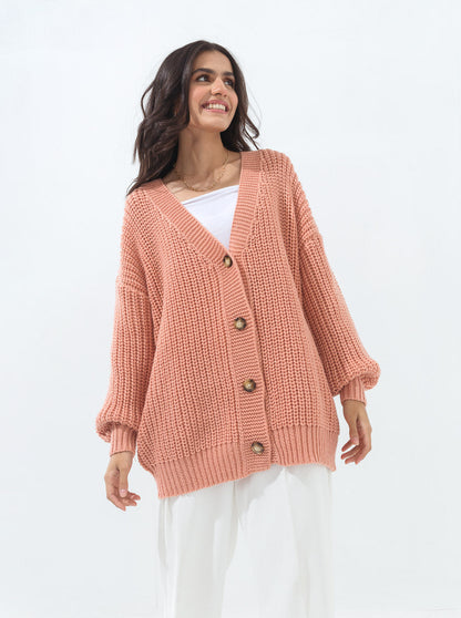 Beechtree - Blush Pink Oversized V-Neck Cardigan