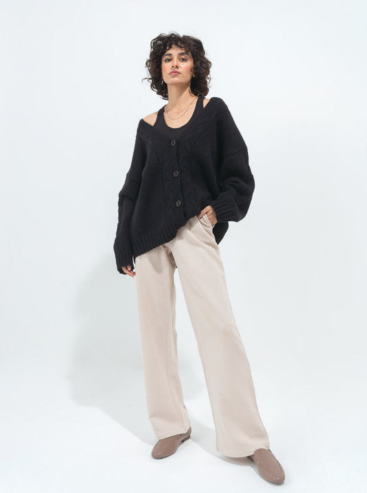 Beechtree - Black Oversized Braid Knit Cardigan