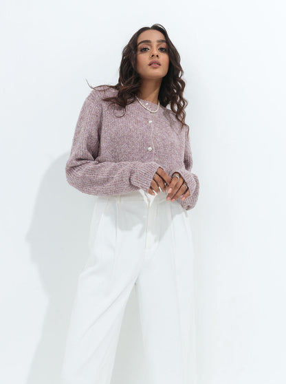 Beechtree - Lilac Heather Pearl Button Cardigan