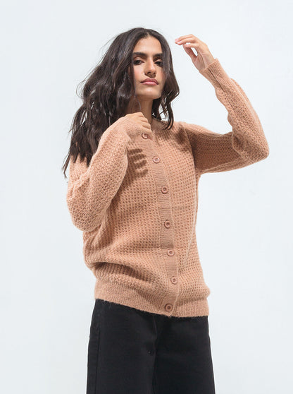 Beechtree - Salmon Brown Waffle Knit Cardigan