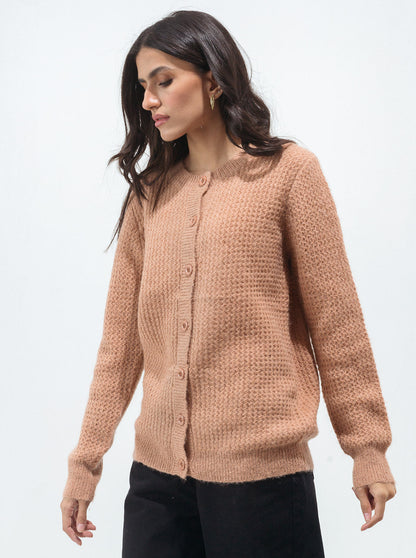 Beechtree - Salmon Brown Waffle Knit Cardigan