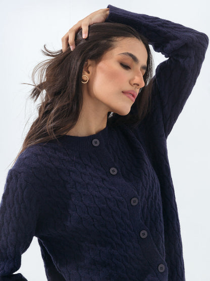 Beechtree - Navy Blue Cable Knit Cardigan