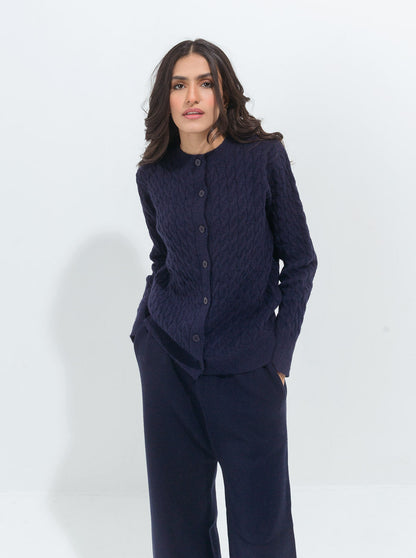 Beechtree - Navy Blue Cable Knit Cardigan