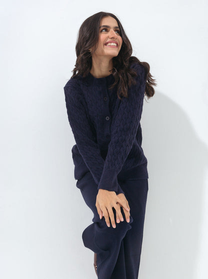 Beechtree - Navy Blue Cable Knit Cardigan