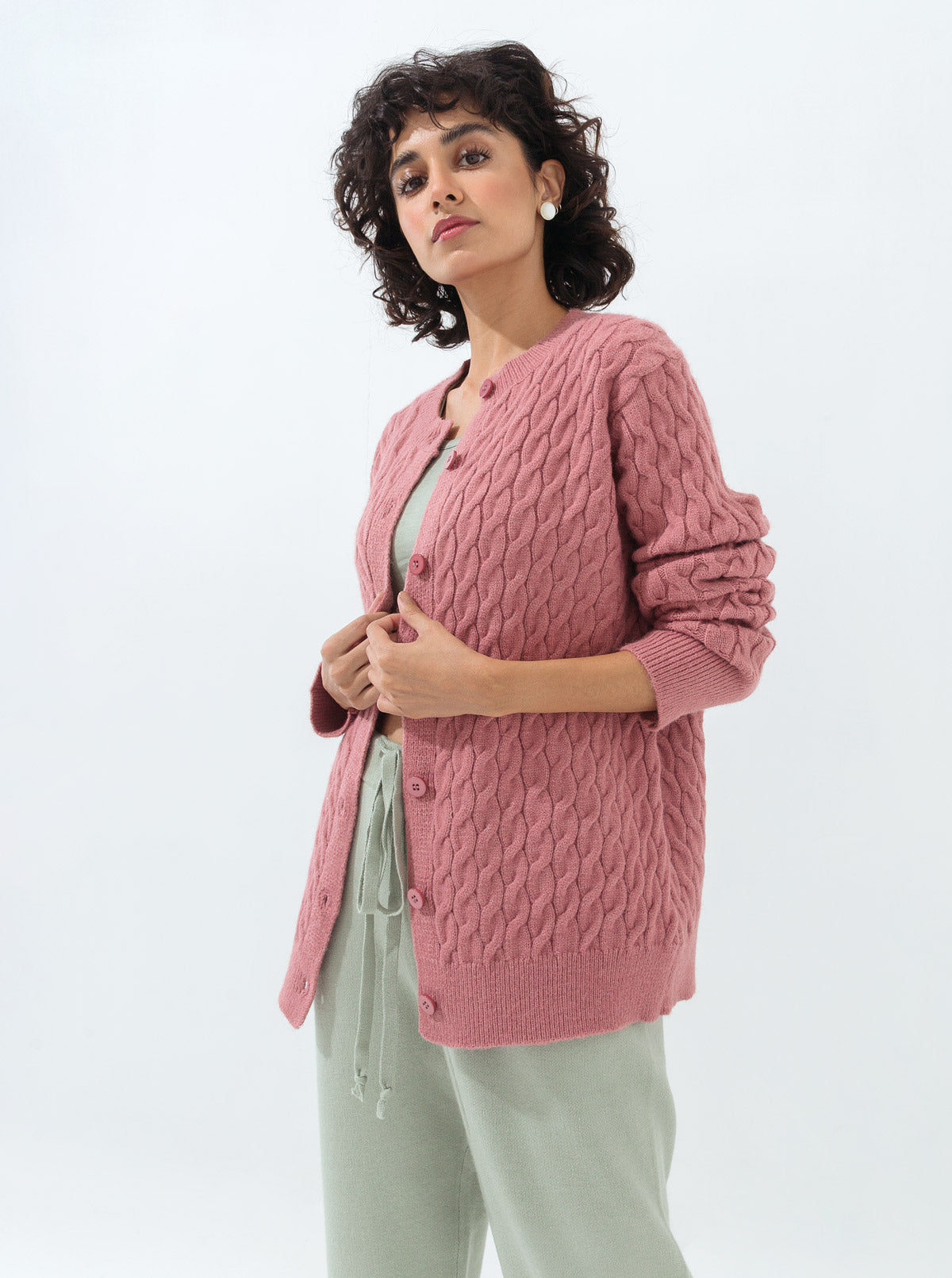 Beechtree - Tea Pink Cable Knit Cardigan