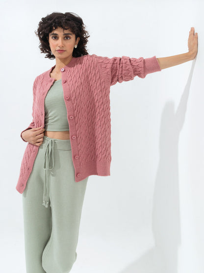 Beechtree - Tea Pink Cable Knit Cardigan