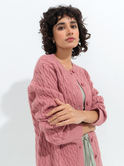 Beechtree - Tea Pink Cable Knit Cardigan