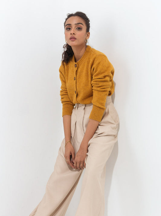 Beechtree - Mustard Wooden Button Cardigan