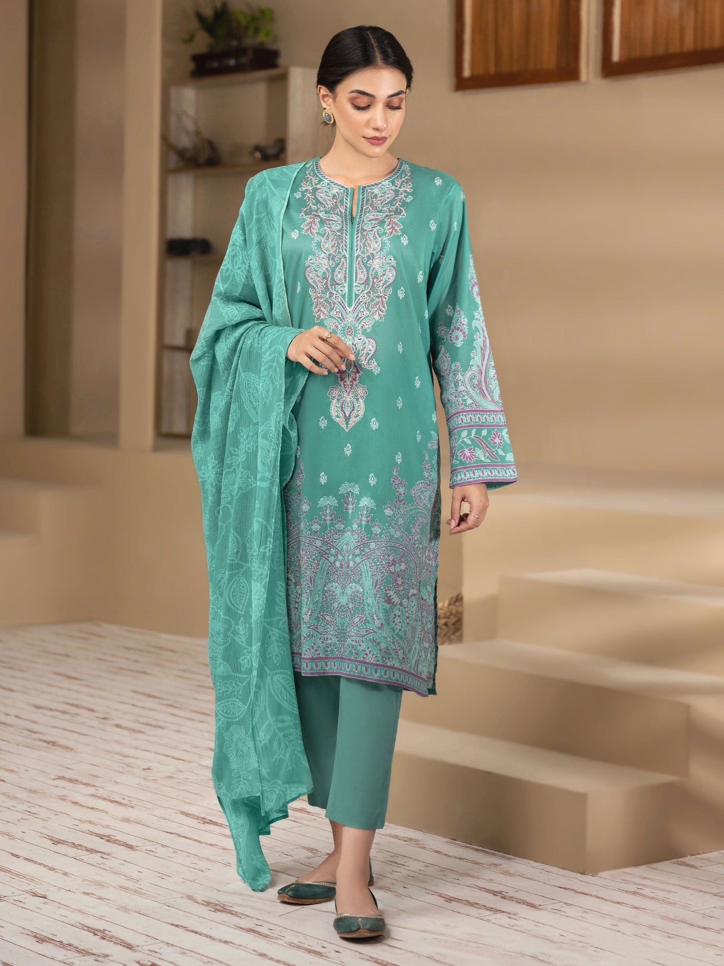 3 Piece Cambric Suit-Embroidered (Unstitched)