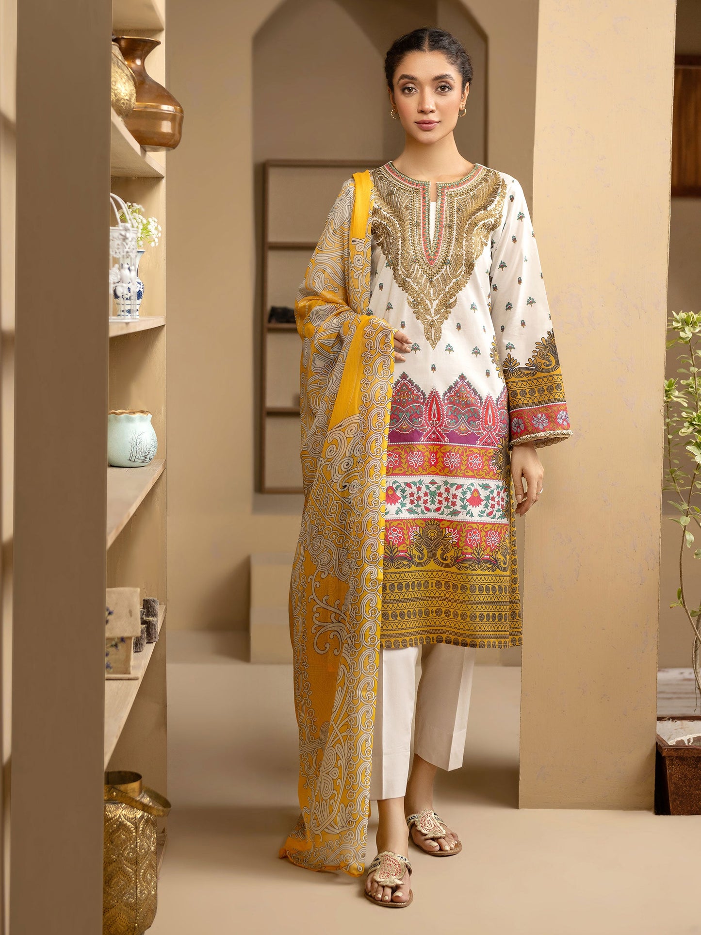 3 Piece Cambric Suit-Embroidered (Unstitched)