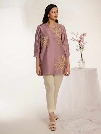 Satin Kurti-Embroidered (Pret)