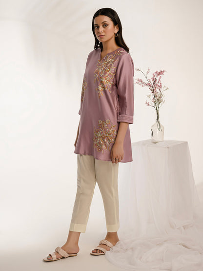 Satin Kurti-Embroidered (Pret)