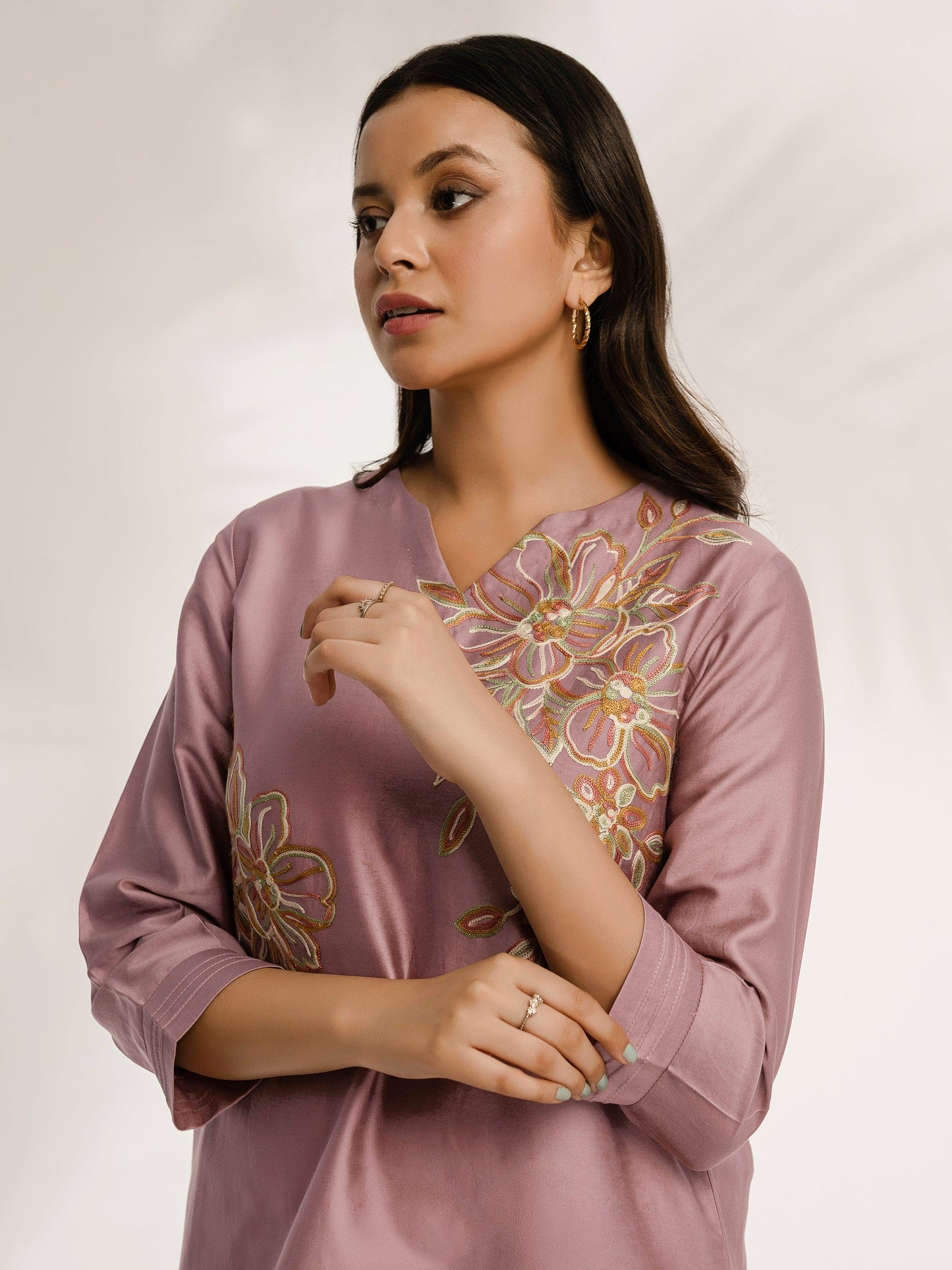 Satin Kurti-Embroidered (Pret)