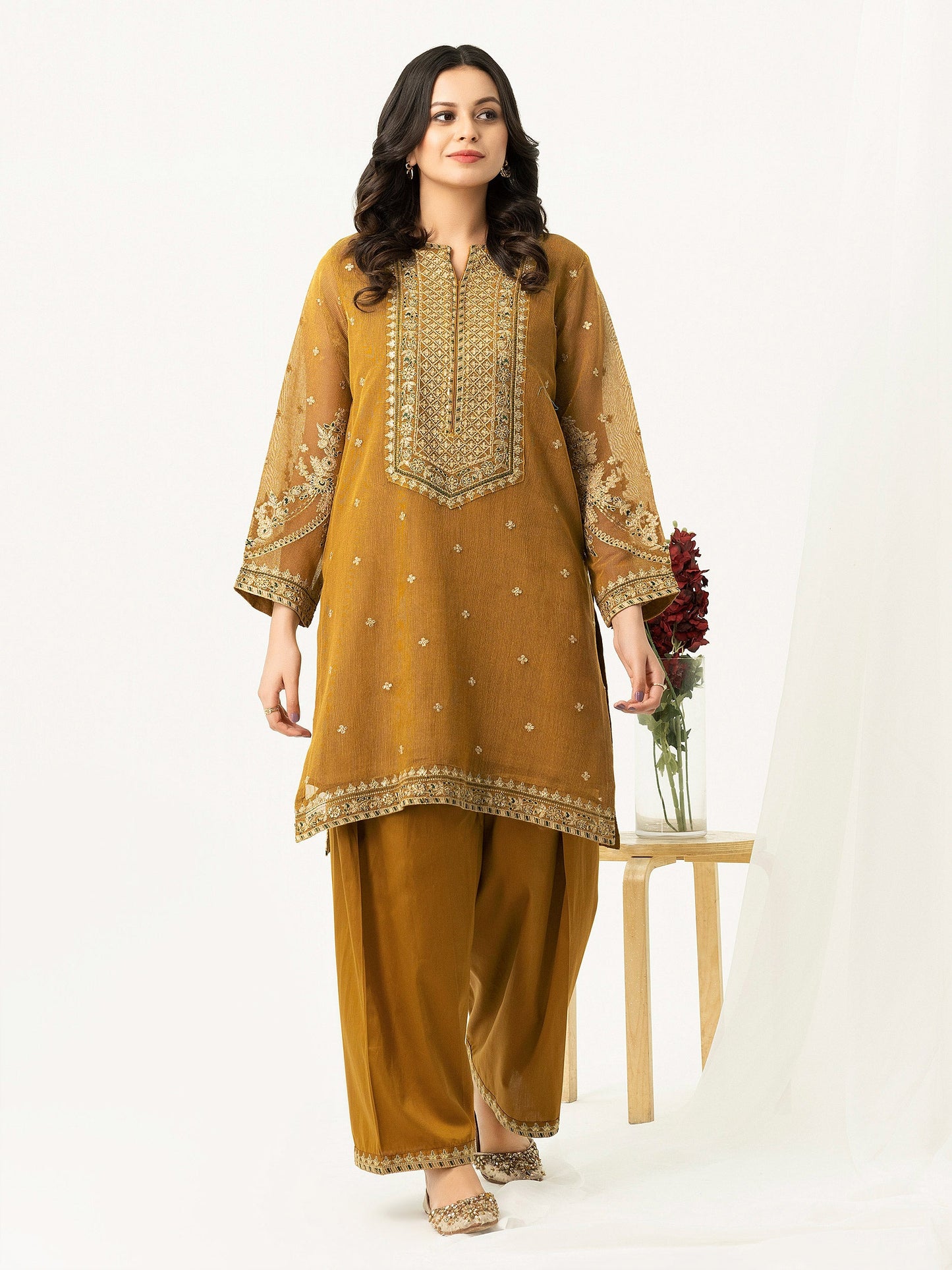 Limelight - 2 Piece Cotton Net Suit-Embroidered (Pret)