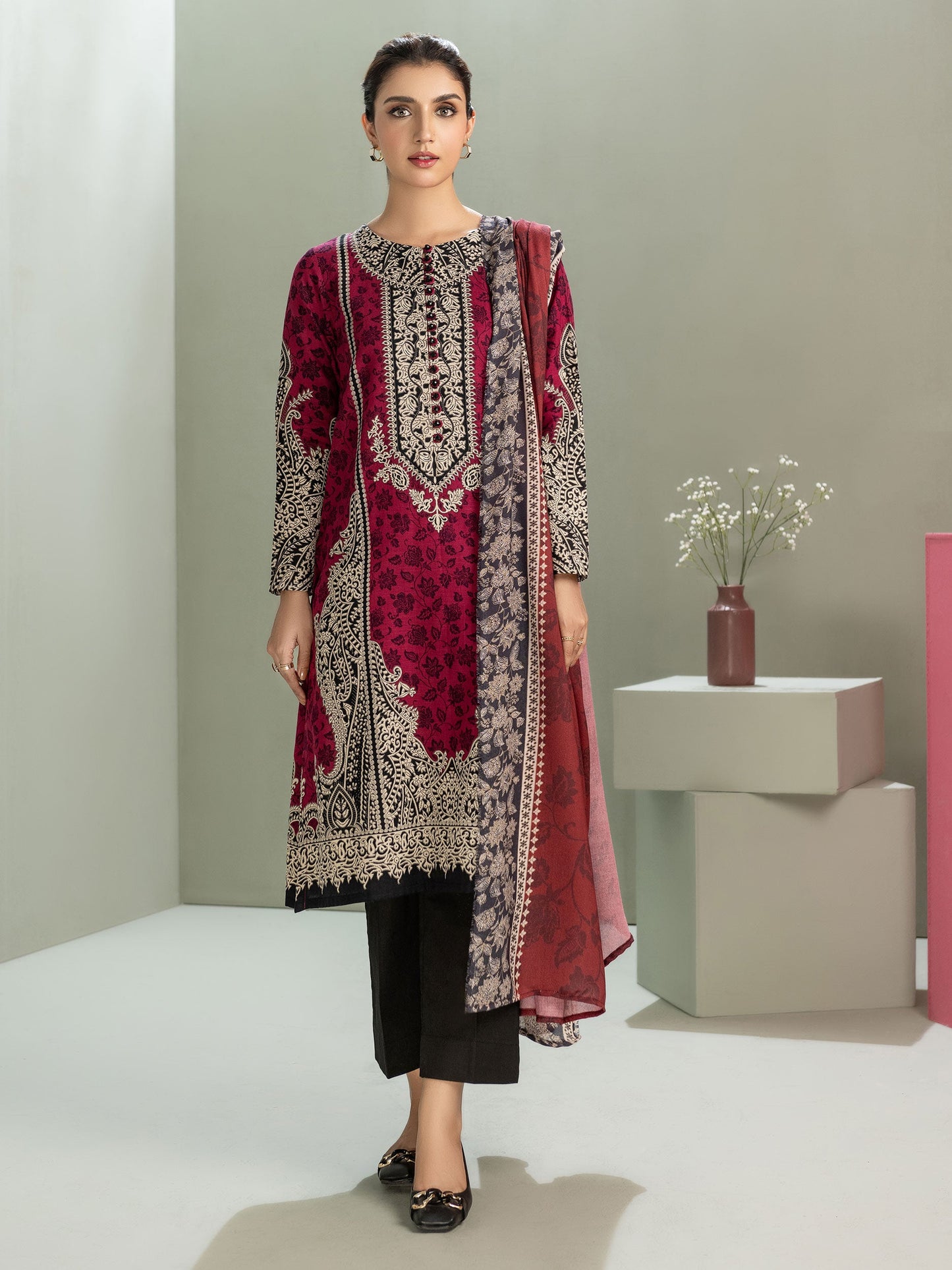 2 Piece Slub Khaddar Suit-Printed (Unstitched)