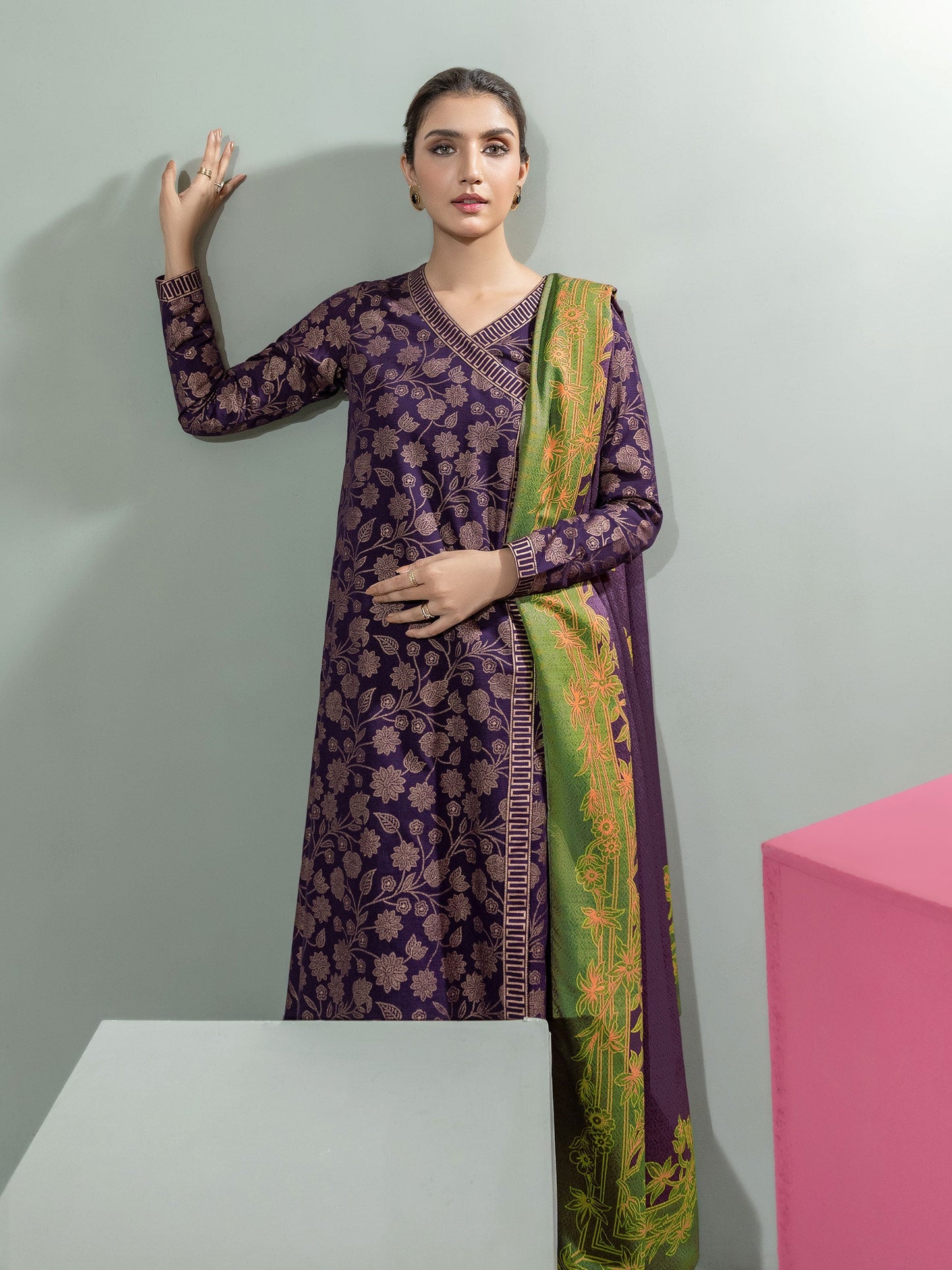 Limelight - 2 Piece Slub Khaddar Suit-Paste Print(Unstitched)