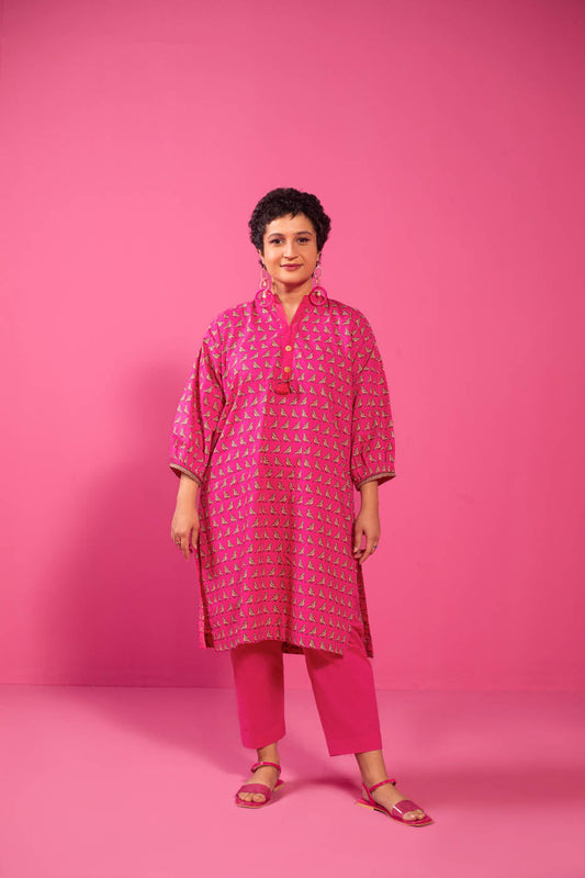 Printed Embroidered Cambric Kurti