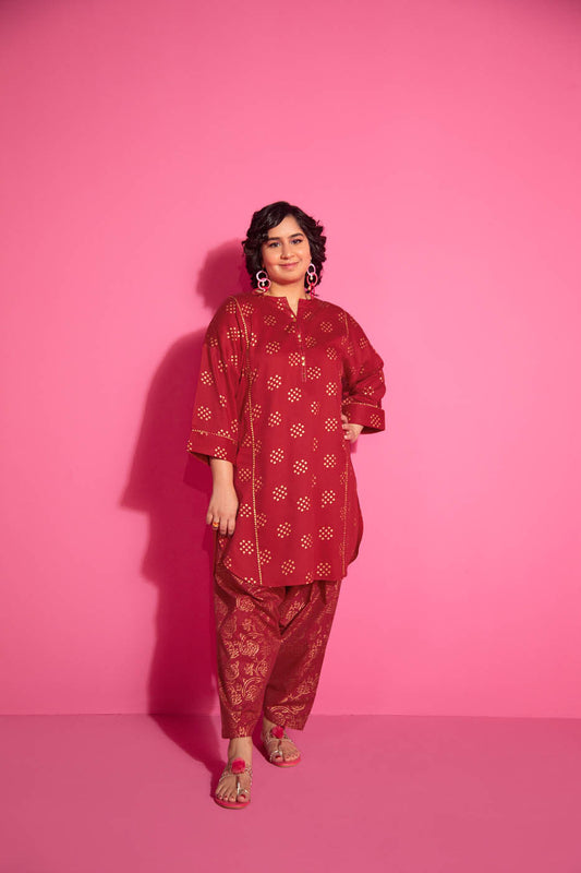 2 Pc Printed Cotton Satin Outfit