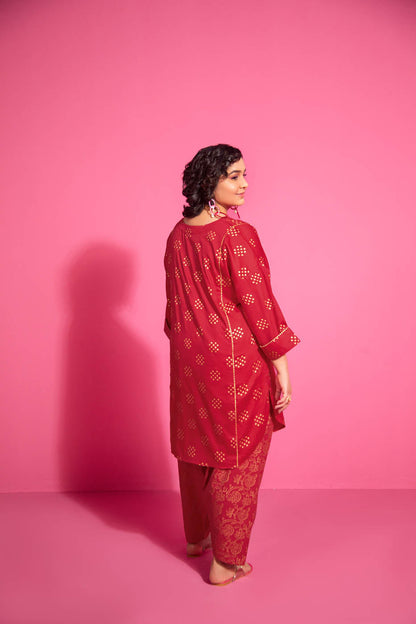 2 Pc Printed Cotton Satin Outfit