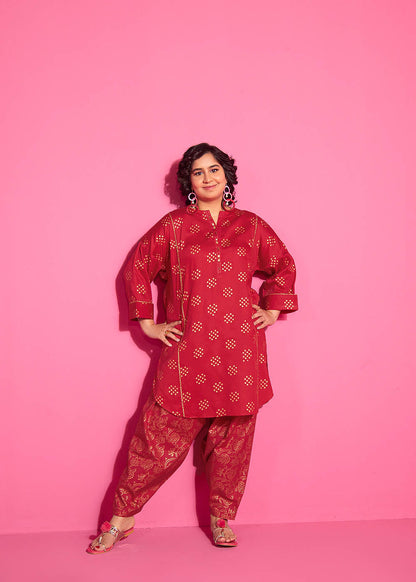 2 Pc Printed Cotton Satin Outfit