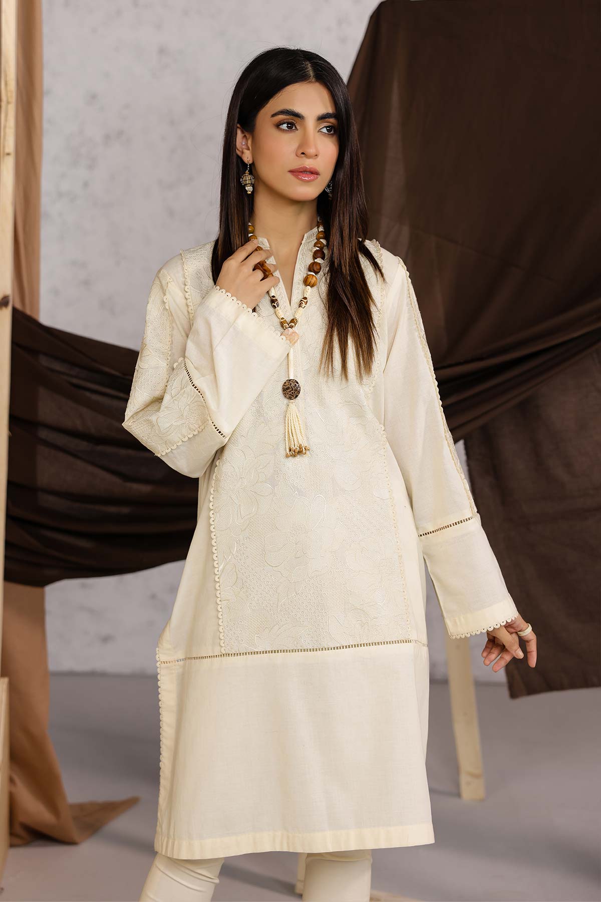 Dyed Embroidered Cambric Kurti