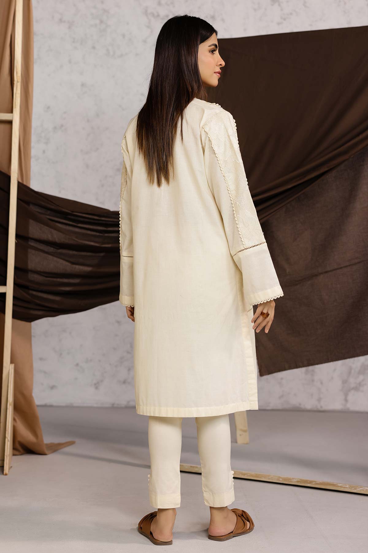Dyed Embroidered Cambric Kurti