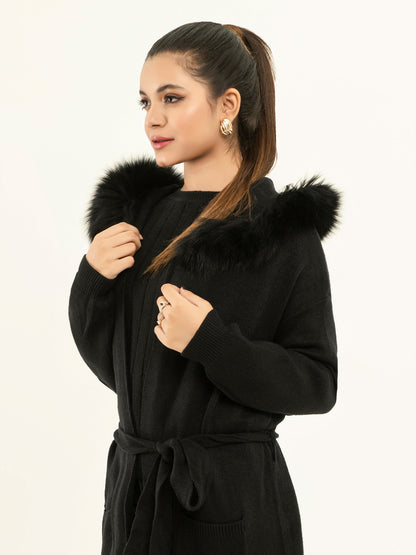 Fur Hooded Cardigan