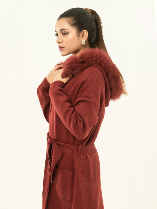 Fur Hooded Cardigan