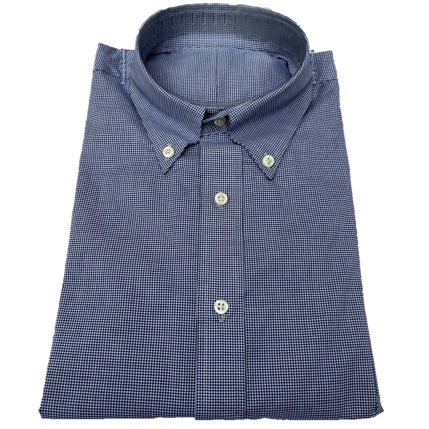 Button-Down Collar Poplin Fabric Check Shirt - White/Blue