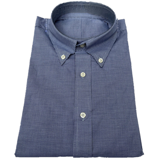 Button-Down Collar Poplin Fabric Check Shirt - White/Blue