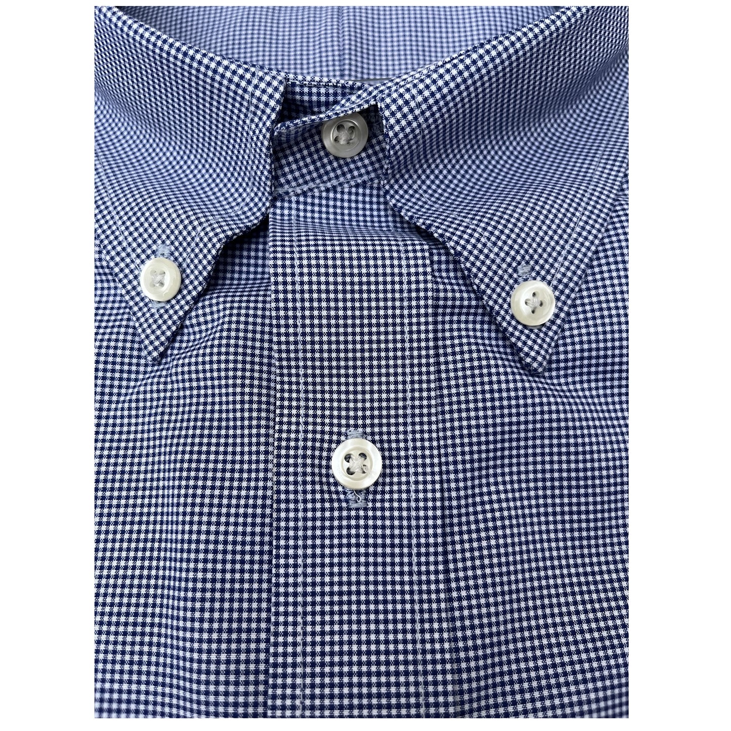 Button-Down Collar Poplin Fabric Check Shirt - White/Blue