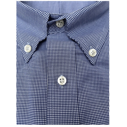 Button-Down Collar Poplin Fabric Check Shirt - White/Blue