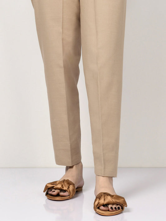 Raw Silk Trousers - Dark Beige