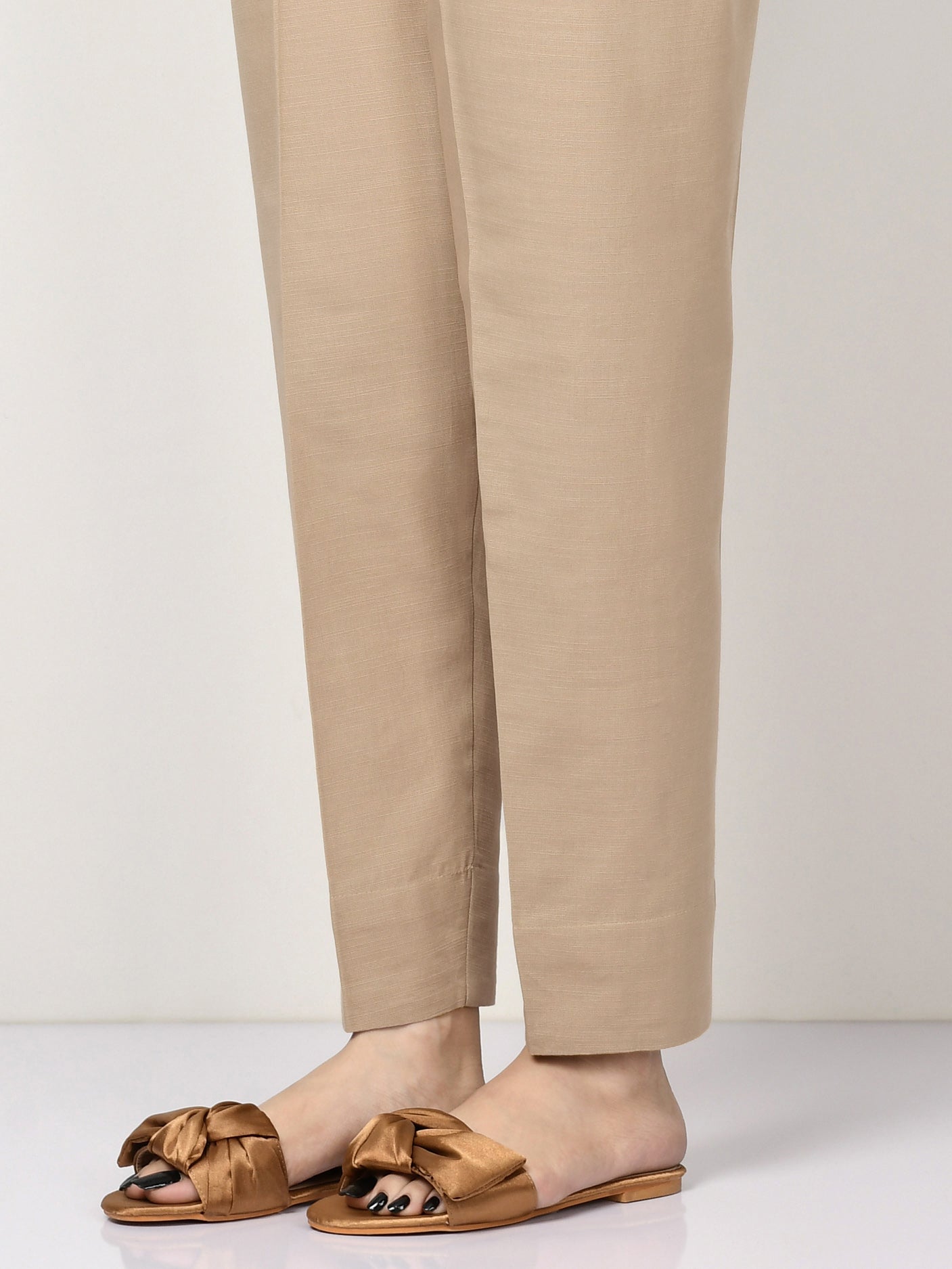 Raw Silk Trousers - Dark Beige