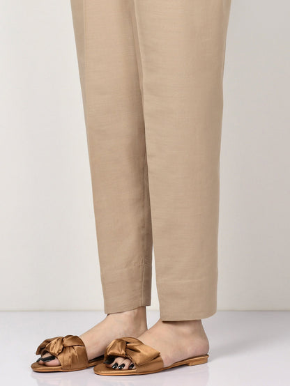 Raw Silk Trousers - Dark Beige