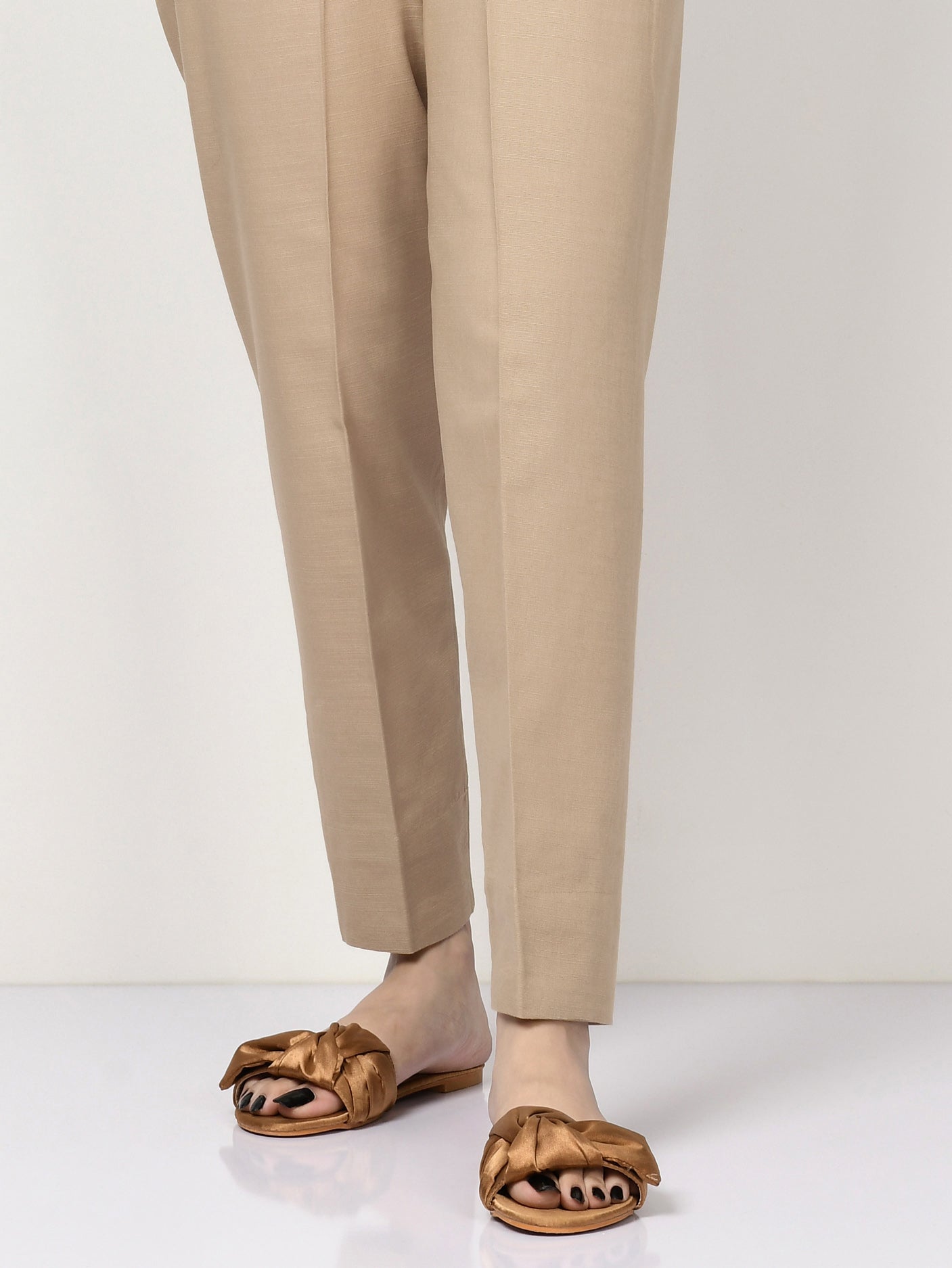 Raw Silk Trousers - Dark Beige