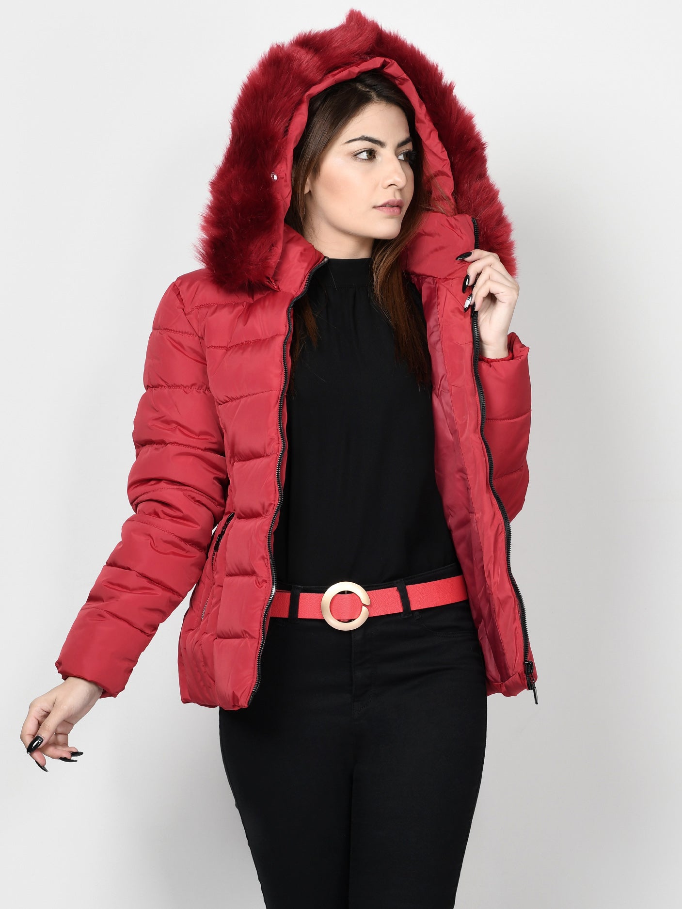 Limelight - Faux Fur Puffer Jacket - Red