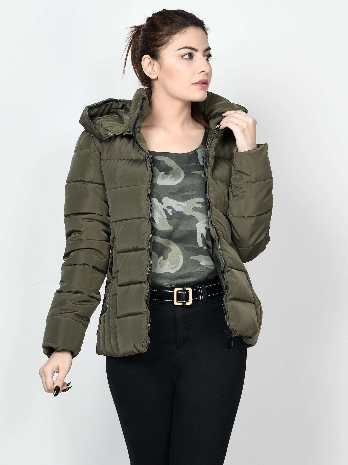 Limelight - Faux Fur Puffer Jacket - Army Green