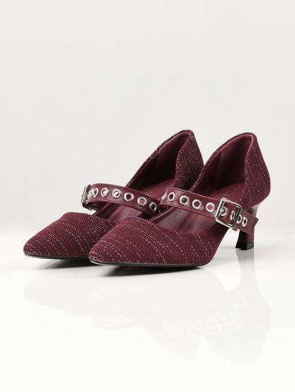 Limelight - Pointed Shimmer Heels - Maroon