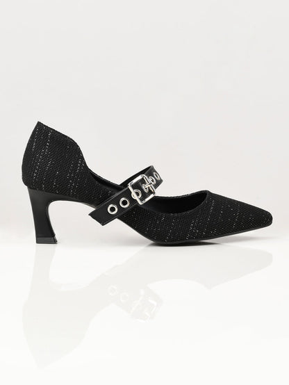 Limelight - Pointed Shimmer Heels - Black