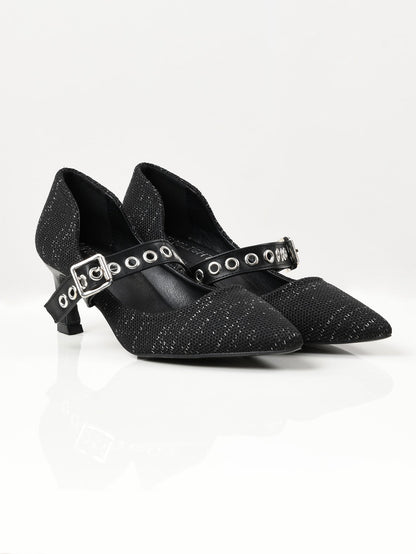 Limelight - Pointed Shimmer Heels - Black