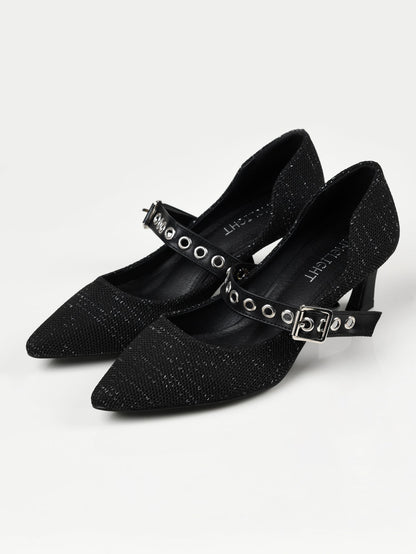 Limelight - Pointed Shimmer Heels - Black