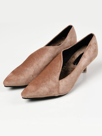 Limelight - Pointed Velvet Heels - Light Brown