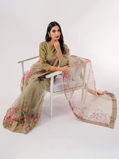 Limelight - 3 Piece Organza Saree-Embroidered (Pret)