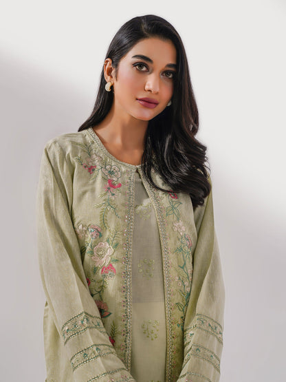 3 Piece Zari Karandi Suit-Embroidered (Pret)