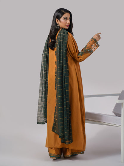 3 Piece Raw Silk Suit-Embroidered (Pret)
