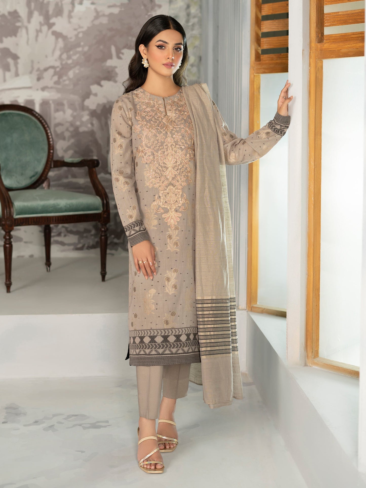 Limelight - 3 Piece Embroidered Jacquard Suit